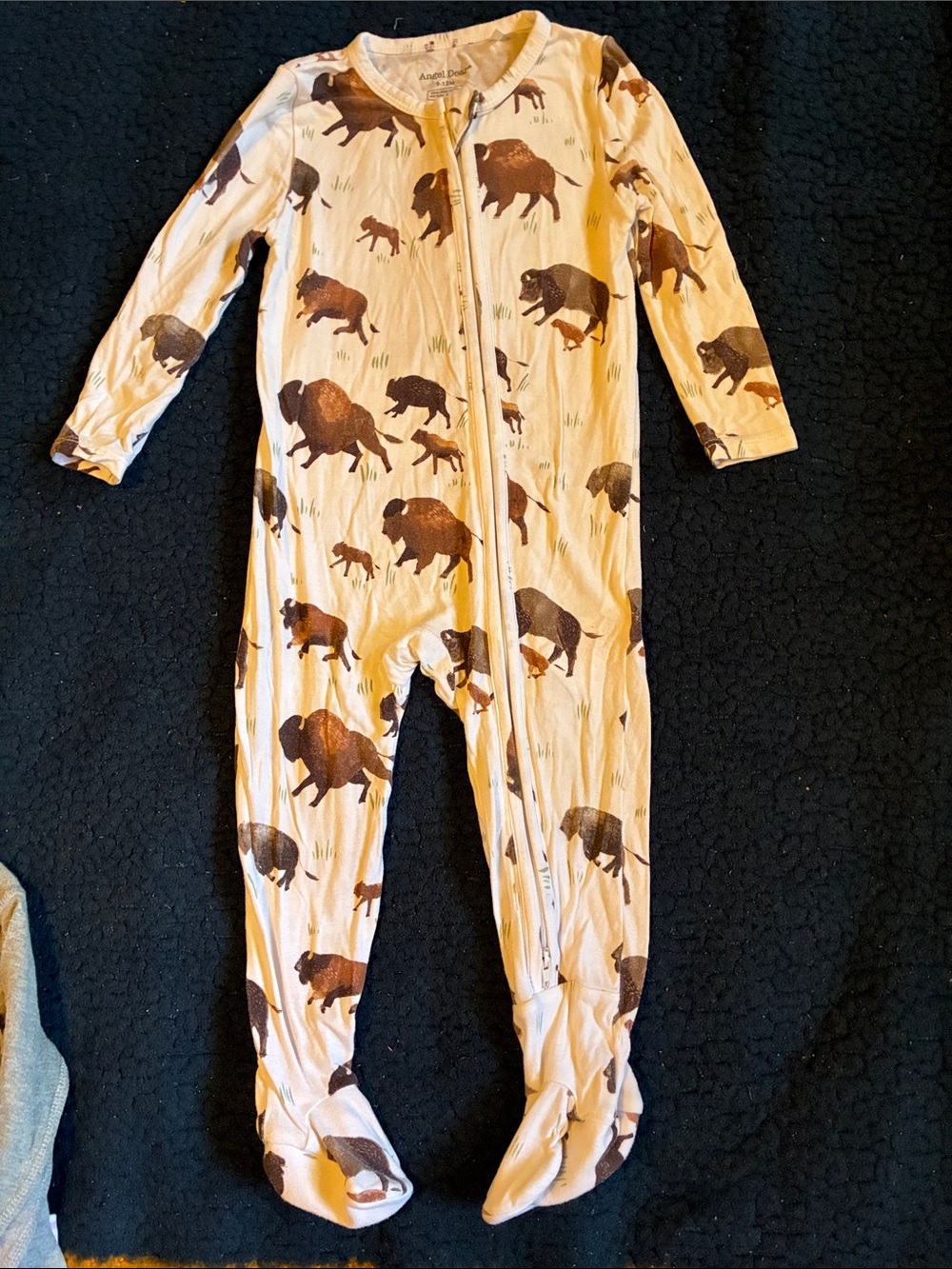 Angel Dear white Footed One-Piece with Brown Buffalo Print